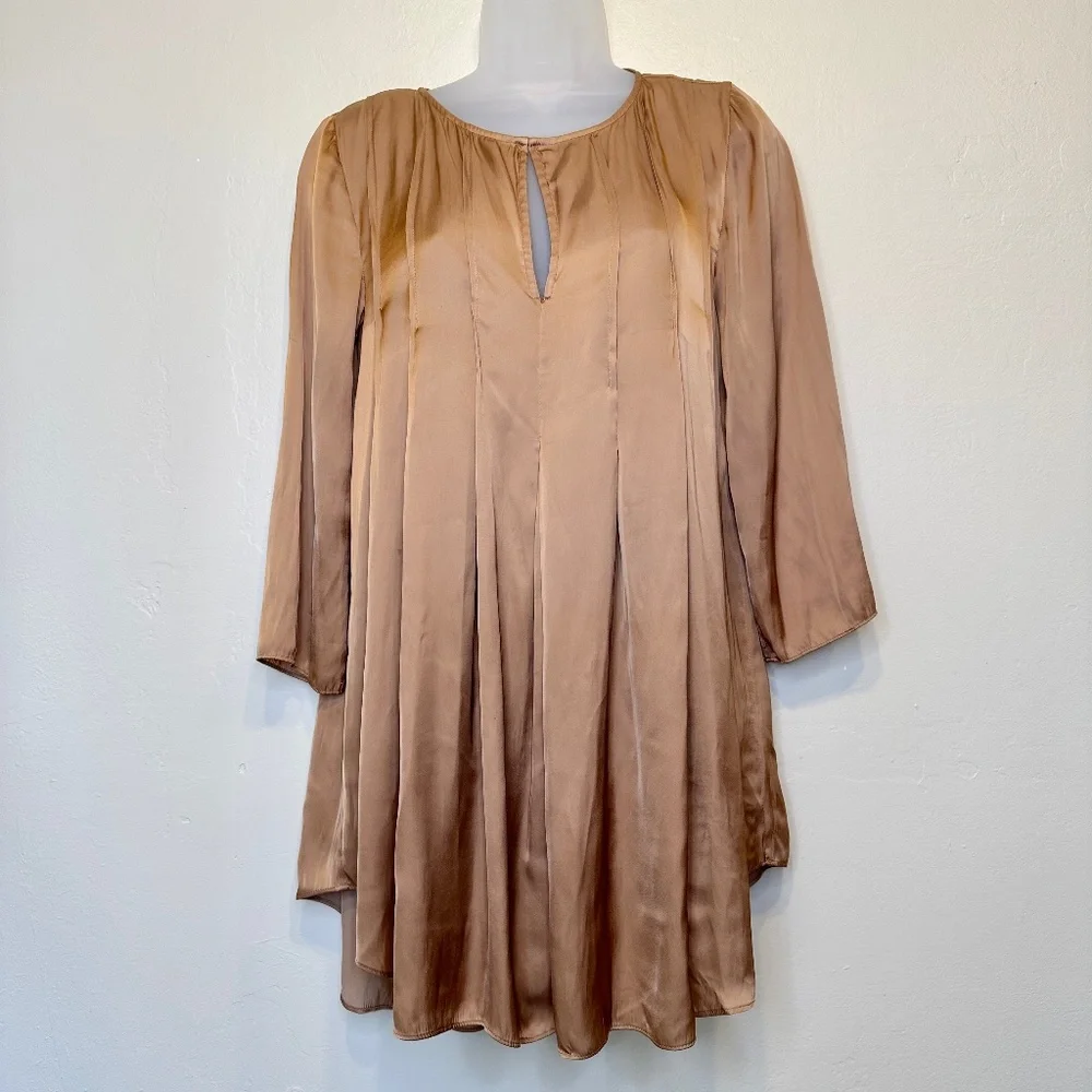 Calypso St Barth Satin Jewel Tone Gold Charmeuse Pleated Baby Doll Tunic Blouse - Picture 2 of 14